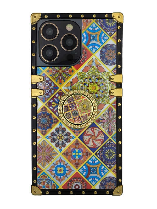 Bohemian Style Checked iPhone Case with Ring Holder