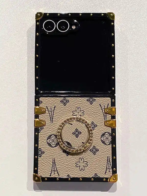 Classic Leather Samsung Z Flip 7 Case with Ring | Timeless & Luxe