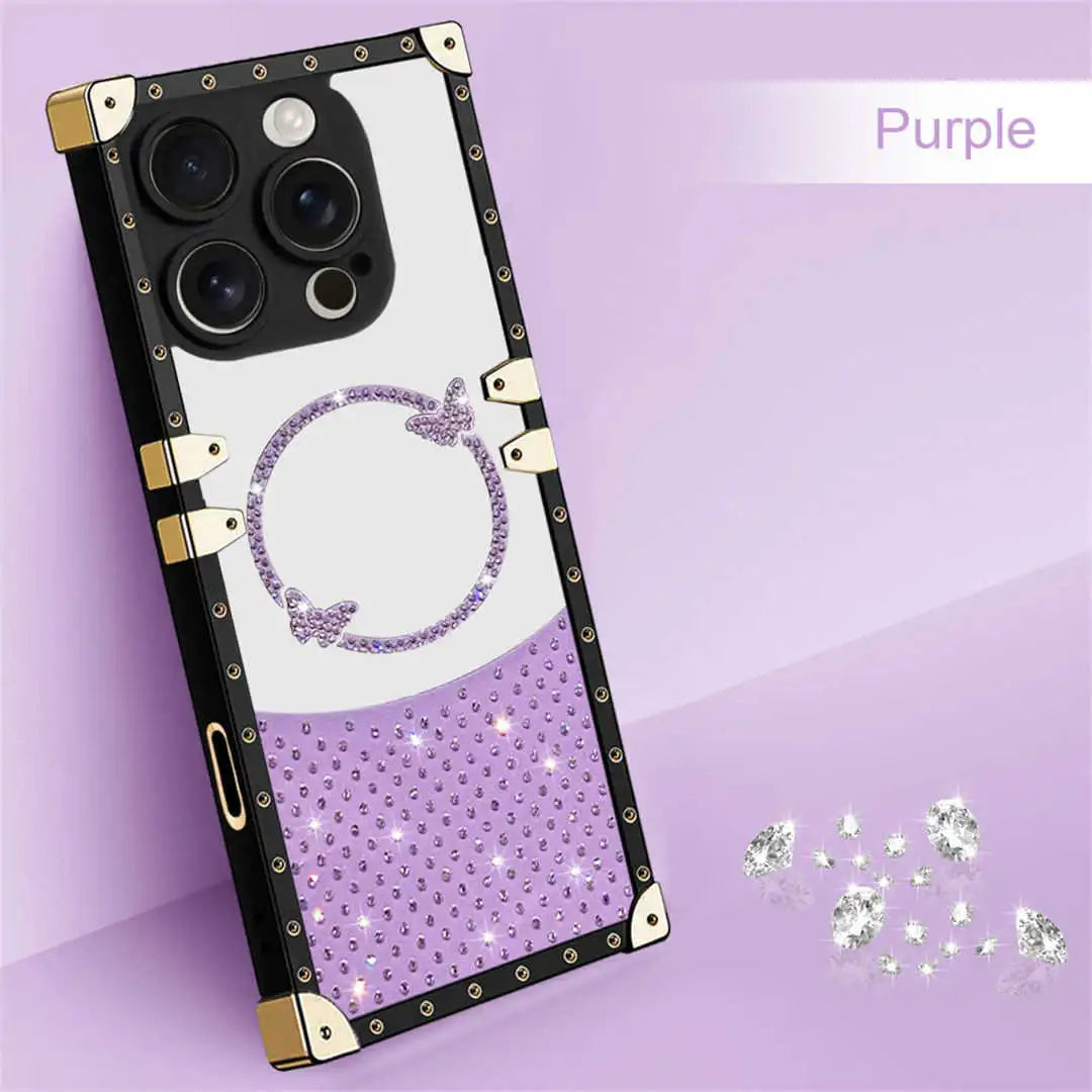 Phone case with decorative elements on a purple background