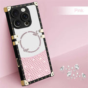 Phone case with decorative elements on a pink background