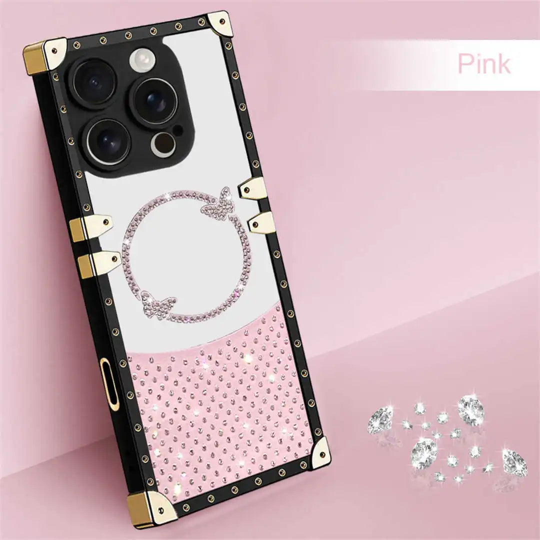 Phone case with decorative elements on a pink background