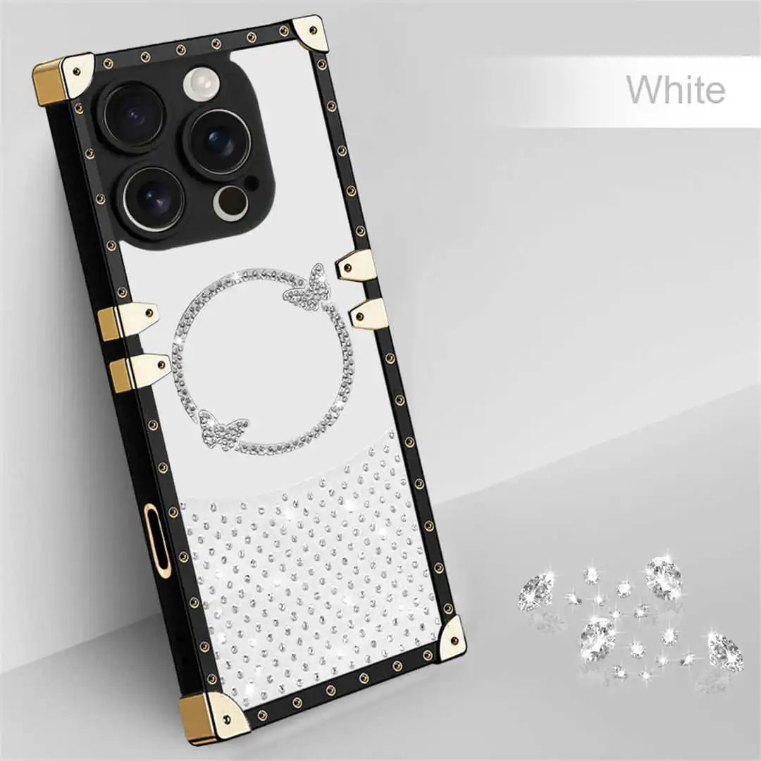 Phone case with decorative elements on a light gray background