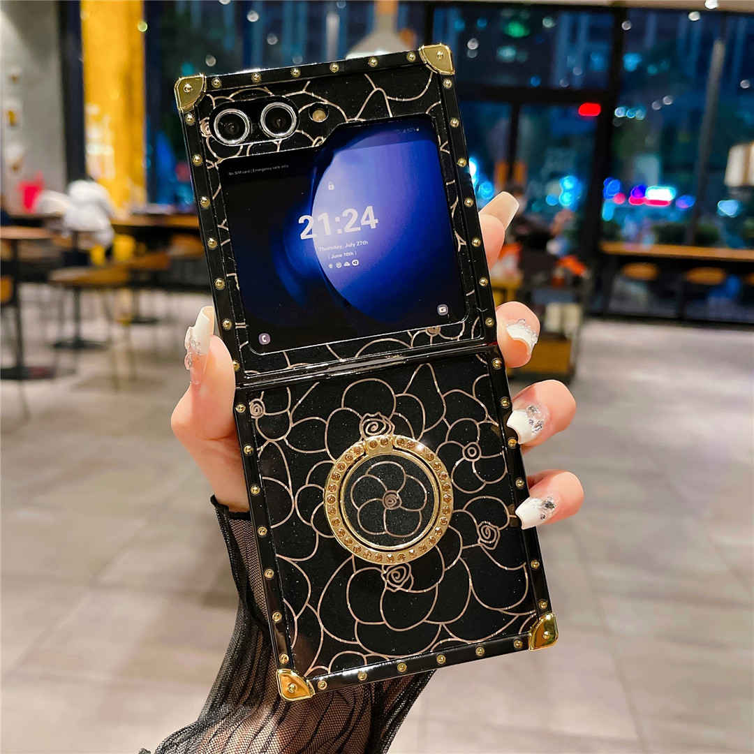black aesthetic z flip 5 case with ring