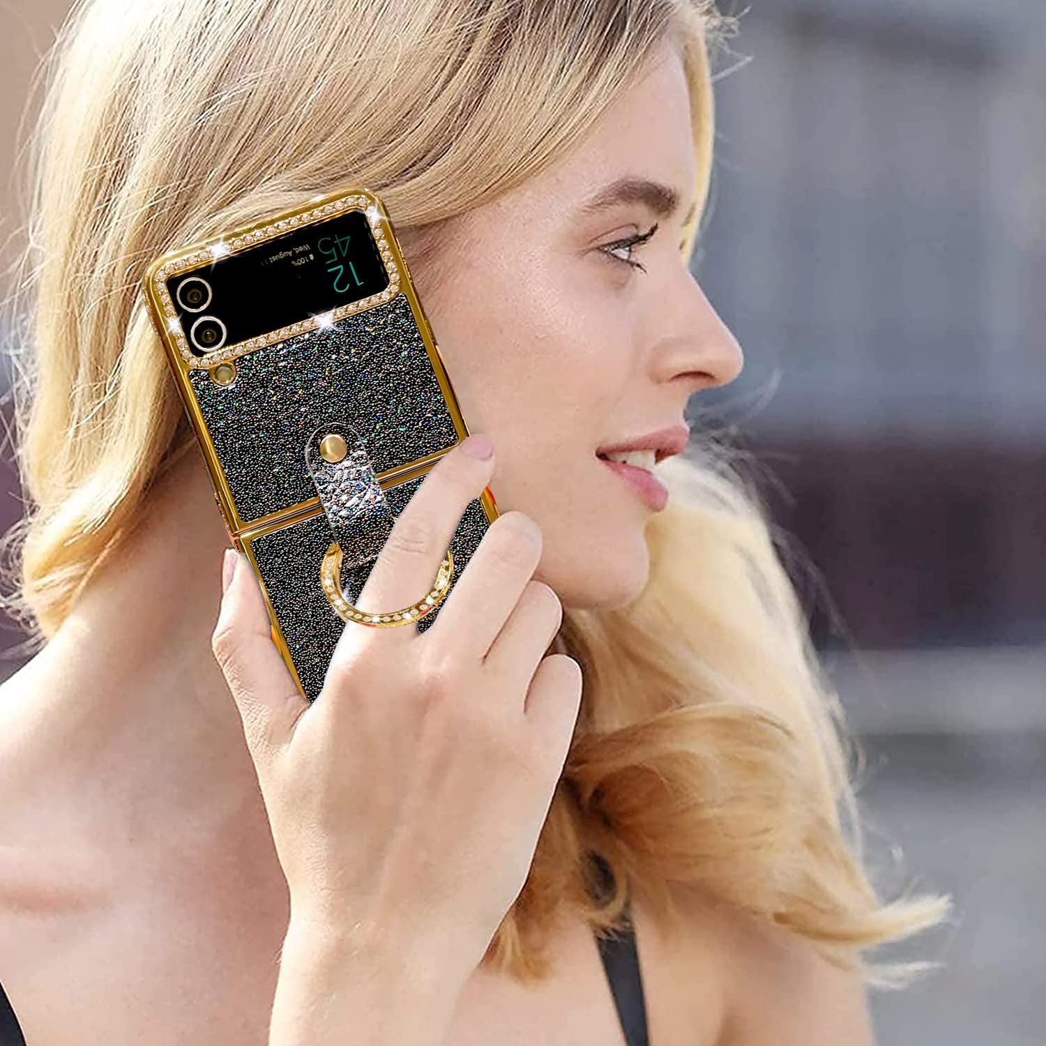 diamonds galaxy z flip 5 case with finger grip