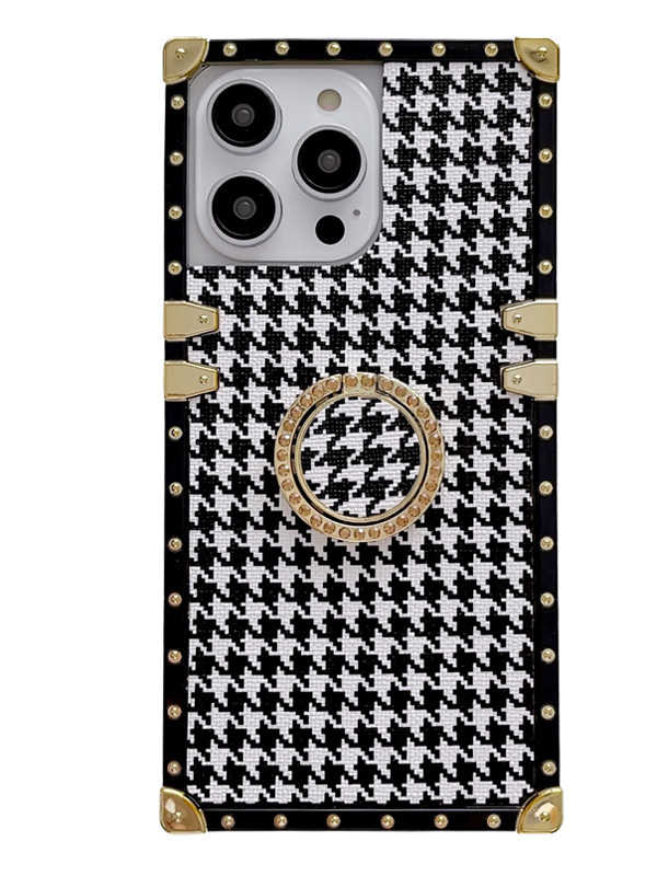 Black & White Houndstooth iPhone Case with Ring