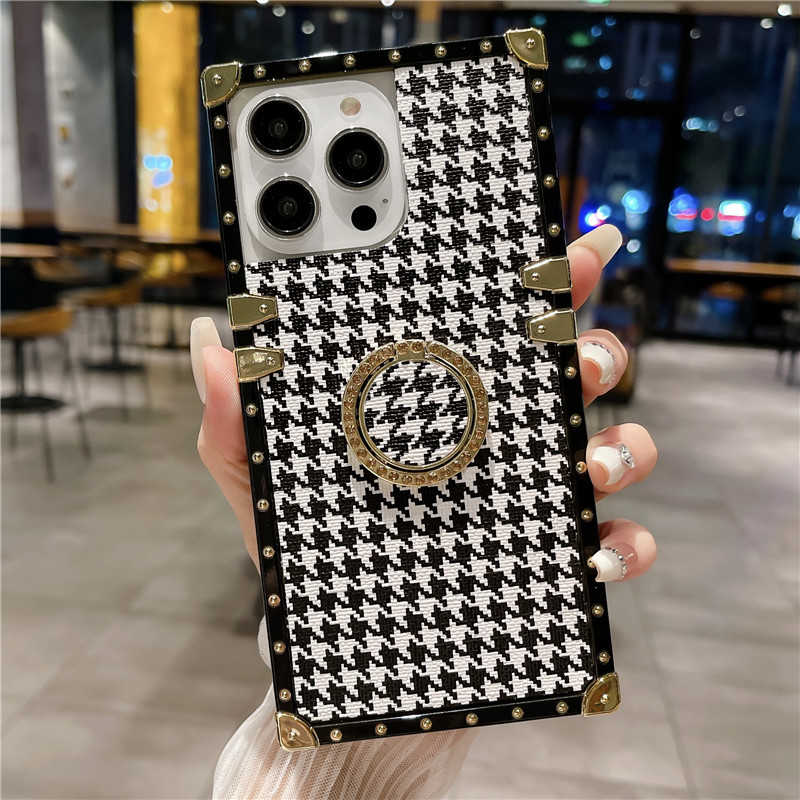 Black & White Houndstooth iPhone Case with Ring