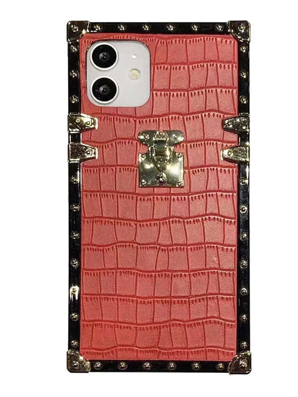 crocodile leather square iphone case