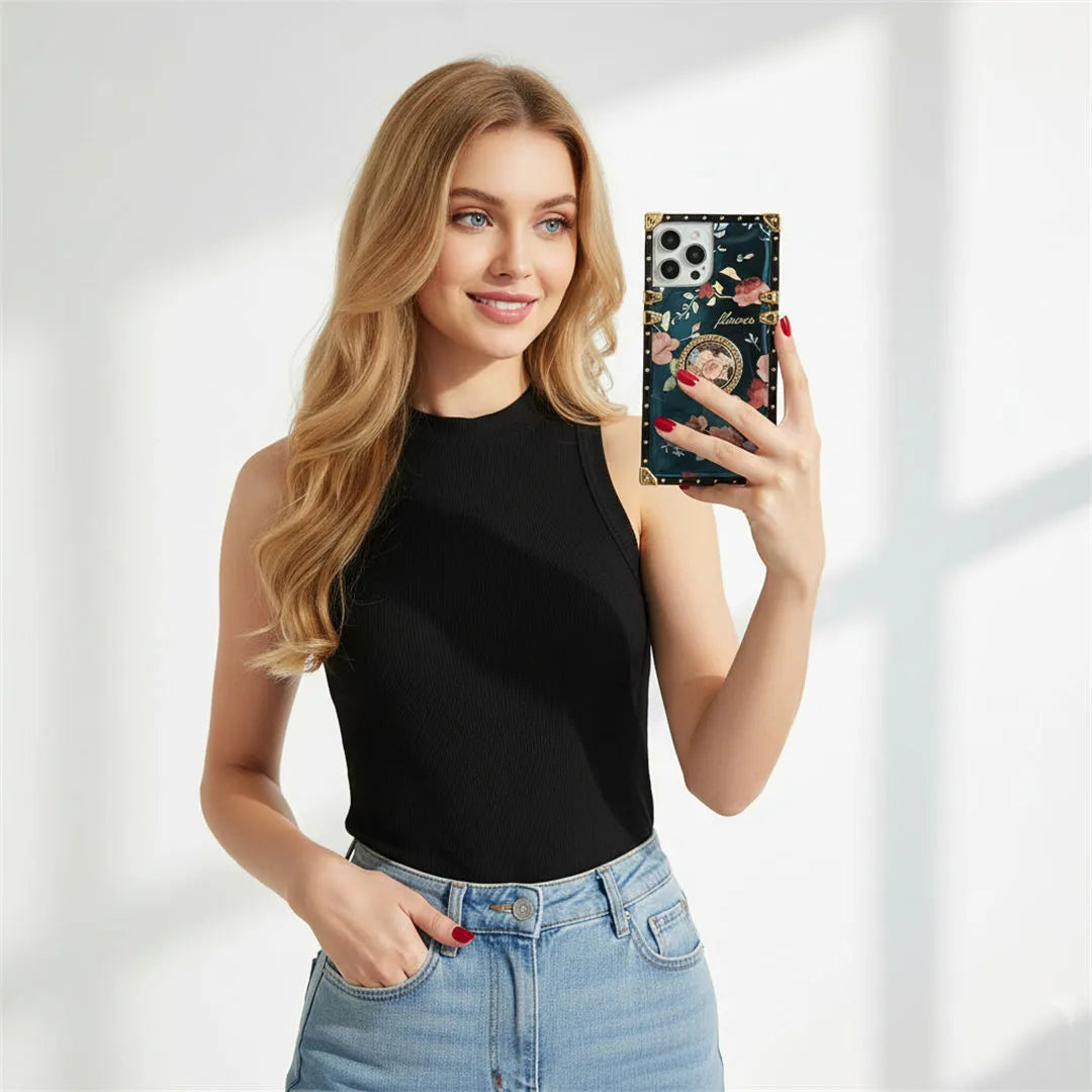 floral square iphone case with ring