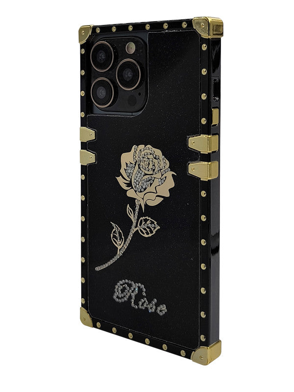 Black Sparkle Rose iPhone Case with Ring