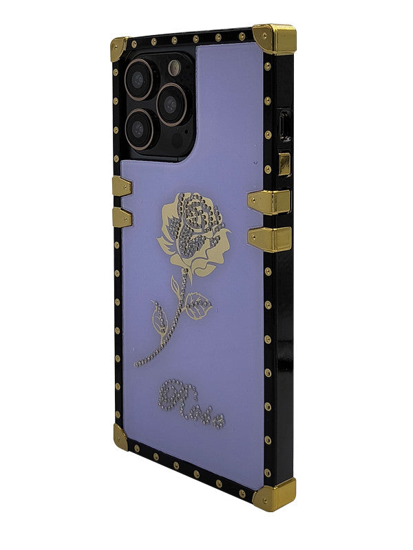 Lavender Glitter Rose Square iPhone Case