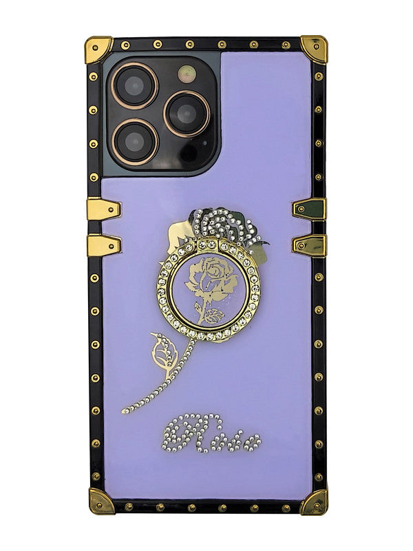 Lavender Glitter Rose Square iPhone Case