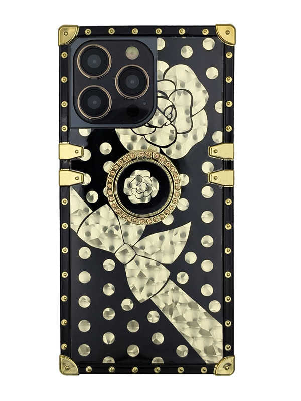 Gold Bowtie and Floral Square iPhone Case