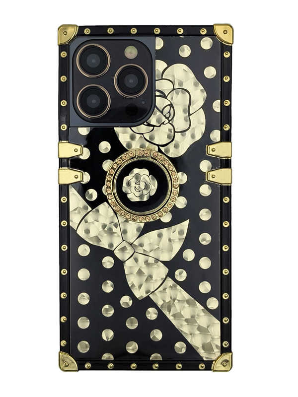Gold Bowtie and Floral iPhone Case With Ring