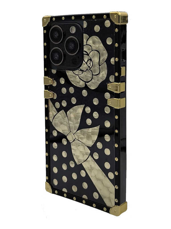 Gold Bowtie and Floral Square iPhone Case
