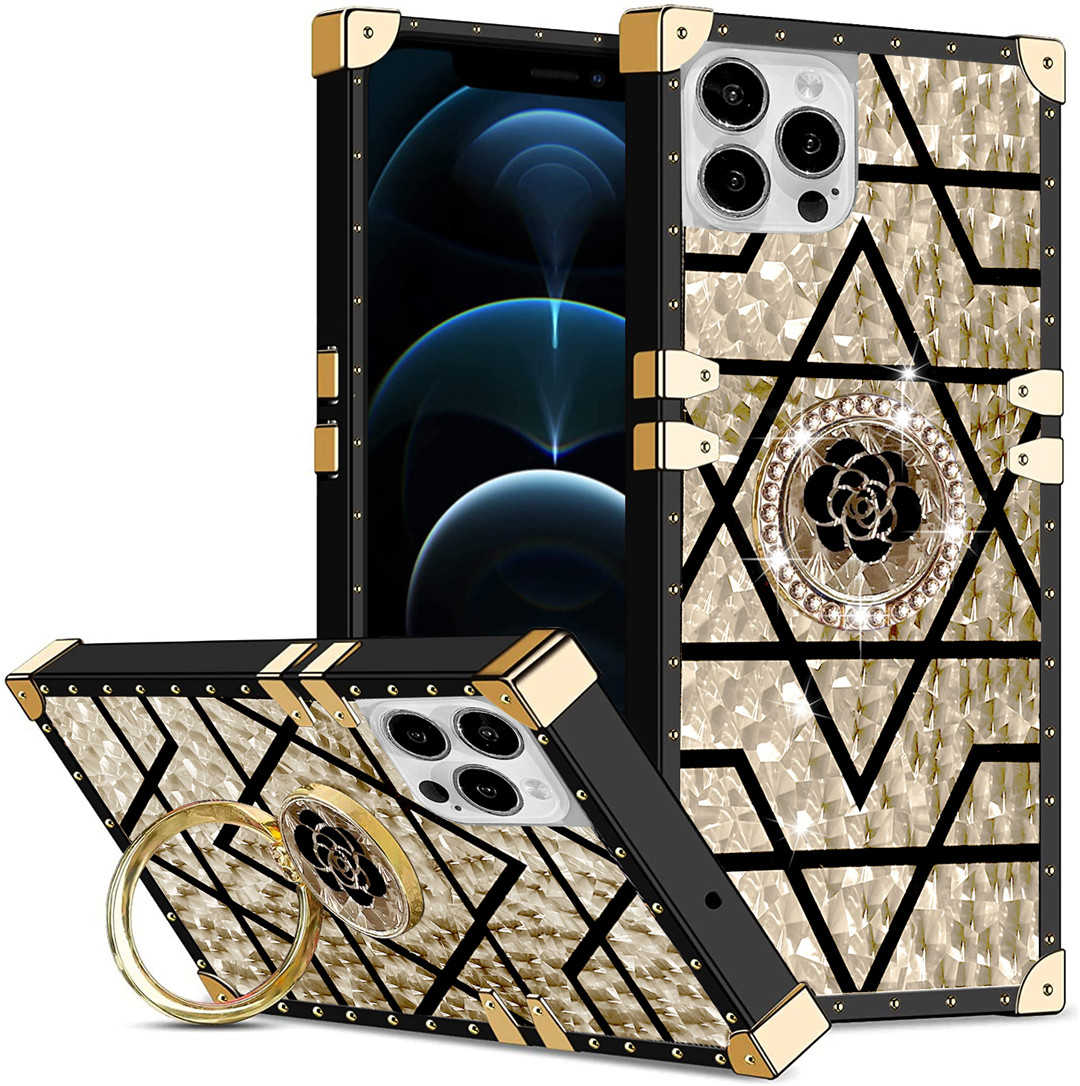 Luxury Gold Flower Trunk Square Case For iPhone 13 11 12 14 Pro Max XS XR 7  8