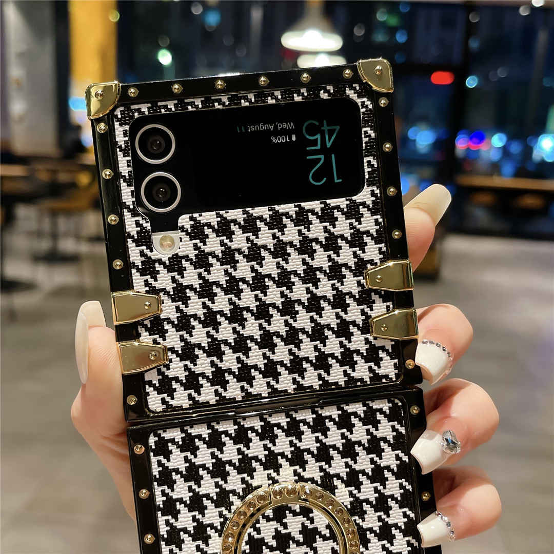 foldable houndstooth z flip case