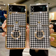 houndstooth z flip 3 case with finger ring