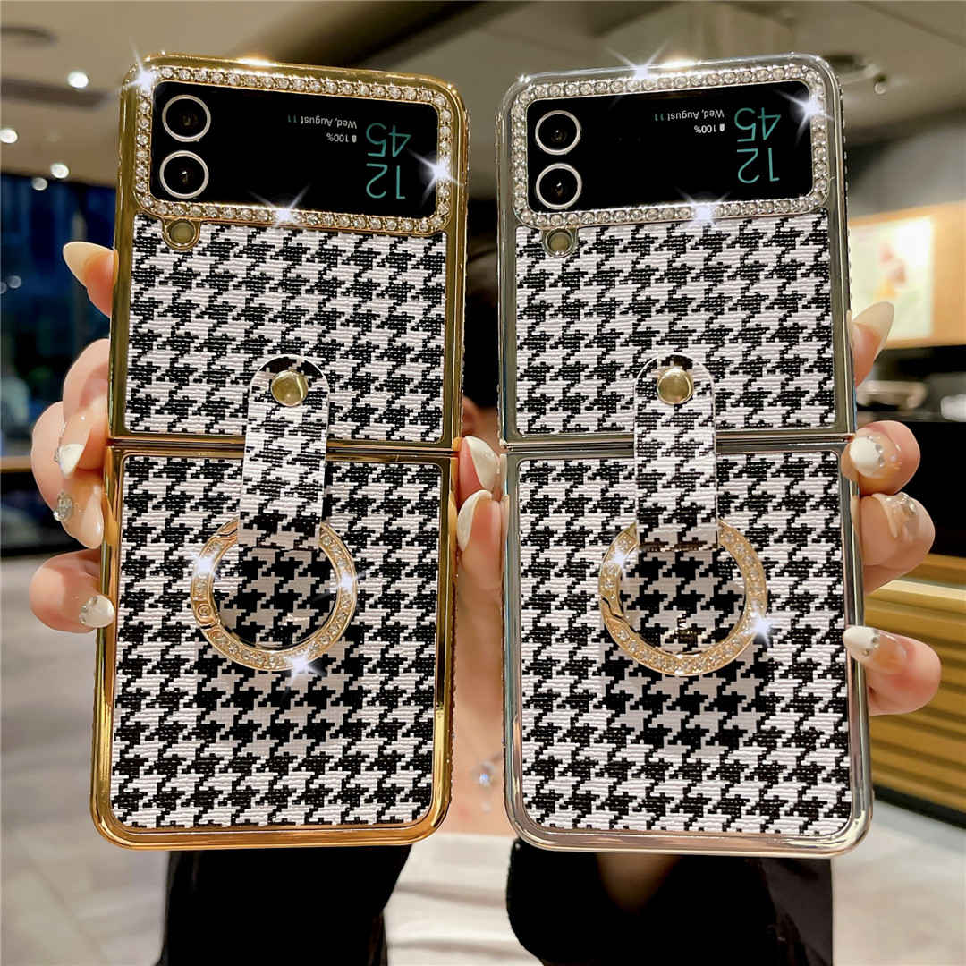 houndstooth z flip 3 case with finger ring