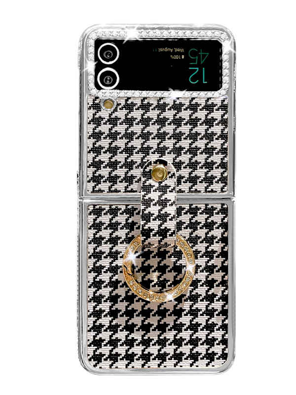 Houndstooth Galaxy Z Flip 3/4/5 Case with Finger Ring