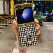 houndstooth galaxy z flip 5 case with ring