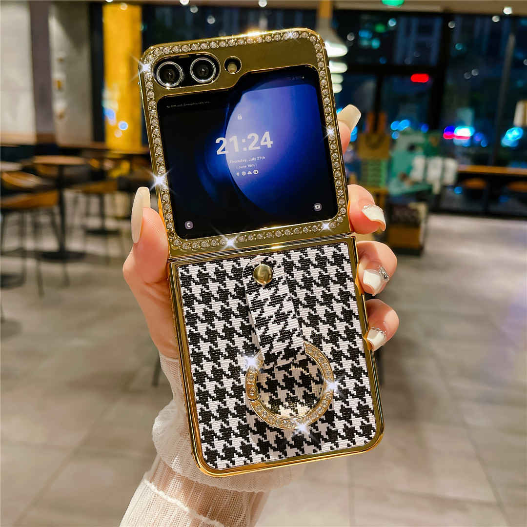 houndstooth z flip 5 case with finger ring