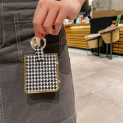 houndstooth print z flip 5 case with finger ring