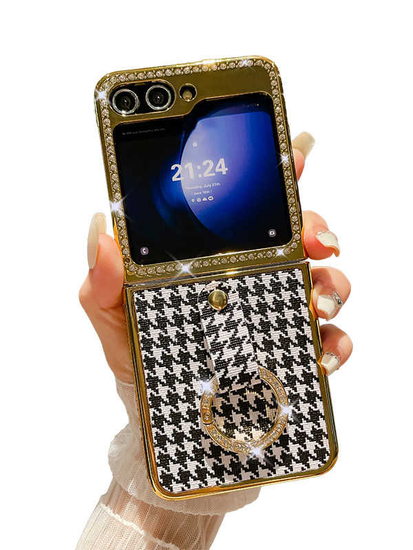 houndstooth z flip 5 case with finger ring