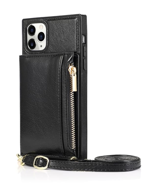 black leather iPhone wallet case
