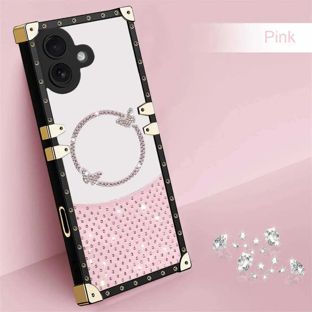 Phone case with decorative elements on a pink background