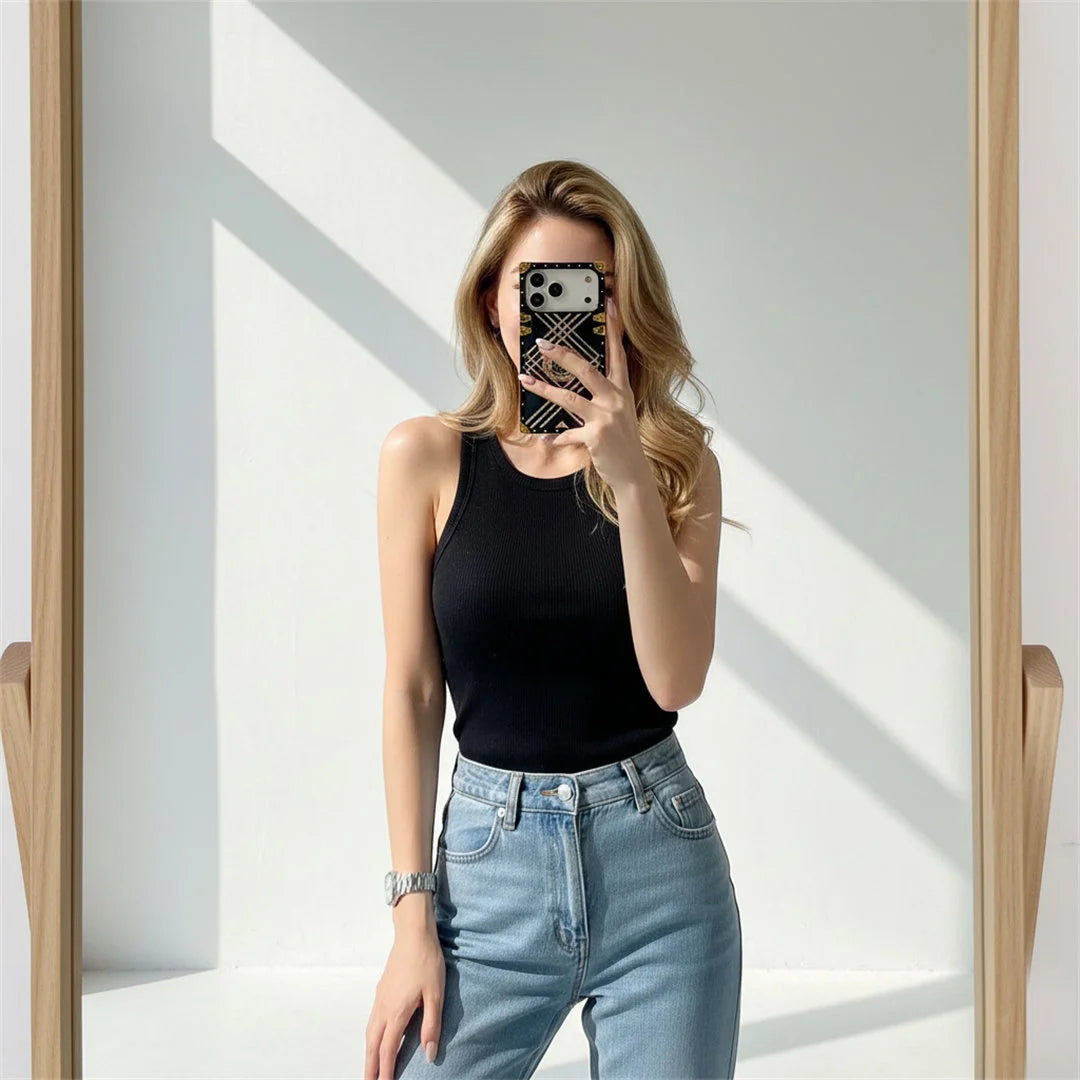 Gold Stripes Black iPhone Case with Ring