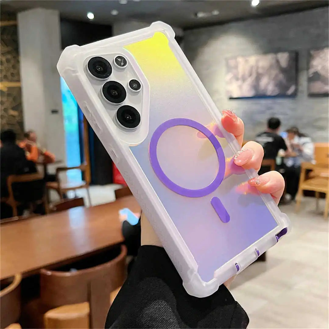 A rugged samsung Phone case with a unique design held in a hand
