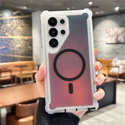 A rugged Galaxy Phone case with a gradient design held in a hand