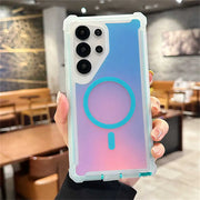 A protective galaxy Phone case with gradient design held in a hand