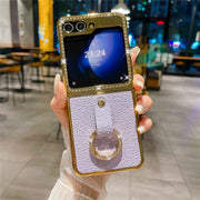 purple leather z flip 5 case with finger ring