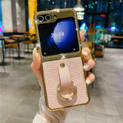 pink leather galaxy z flip 5 case with ring