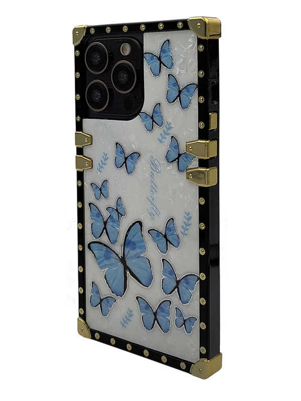 Opal Shell Blue Butterfly Square iPhone Case