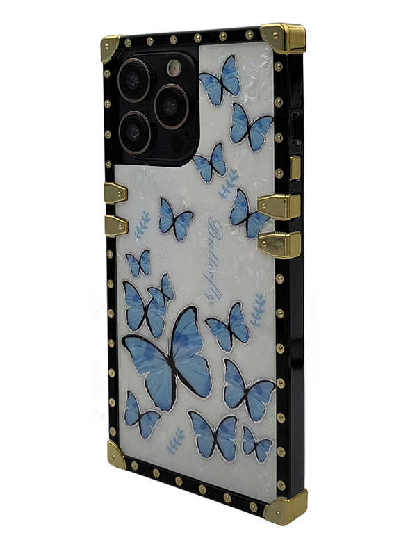 Opal Shell Blue Butterfly iPhone Case with Ring