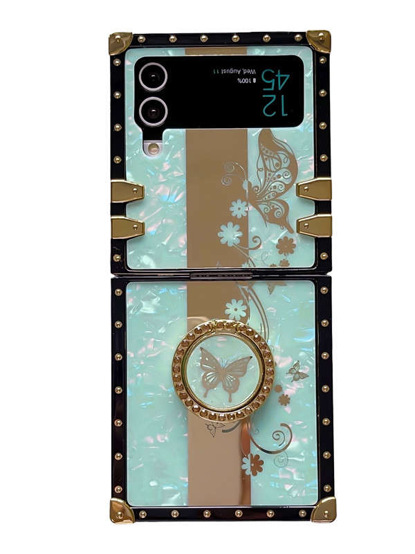 Opal Shell Mirror Butterfly Galaxy Z Flip 3/4/5 Case with Phone Ring
