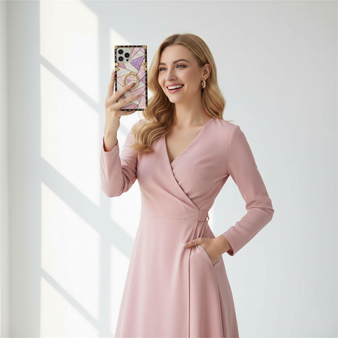 pink marble square iphone case