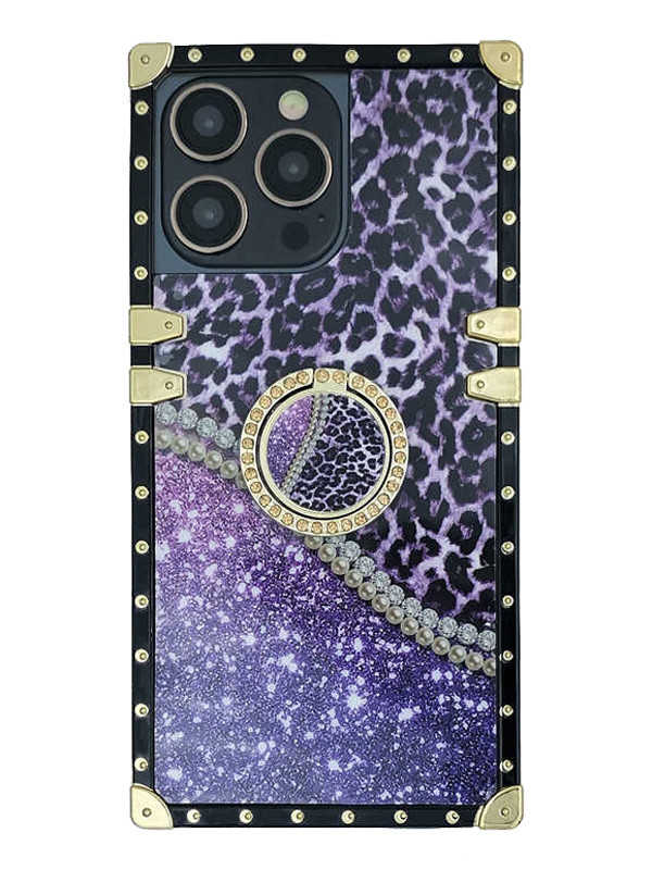 purple leopard mix starry square iphone case