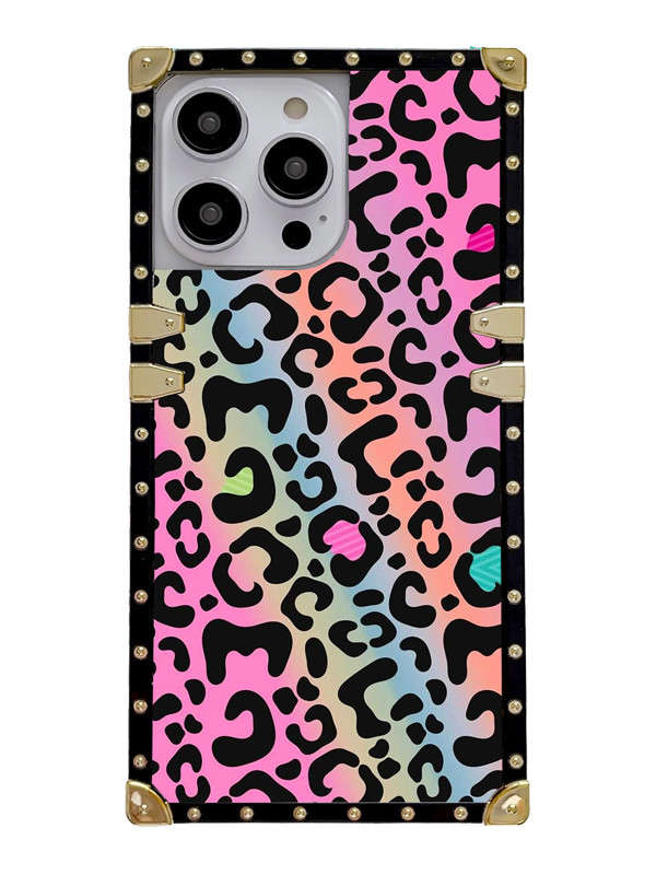rainbow leopard square iphone case