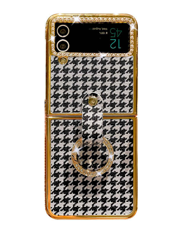 Houndstooth Galaxy Z Flip 3/4/5 Case with Finger Ring