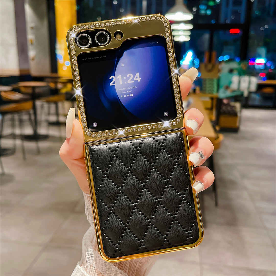 black leather z flip 5 case