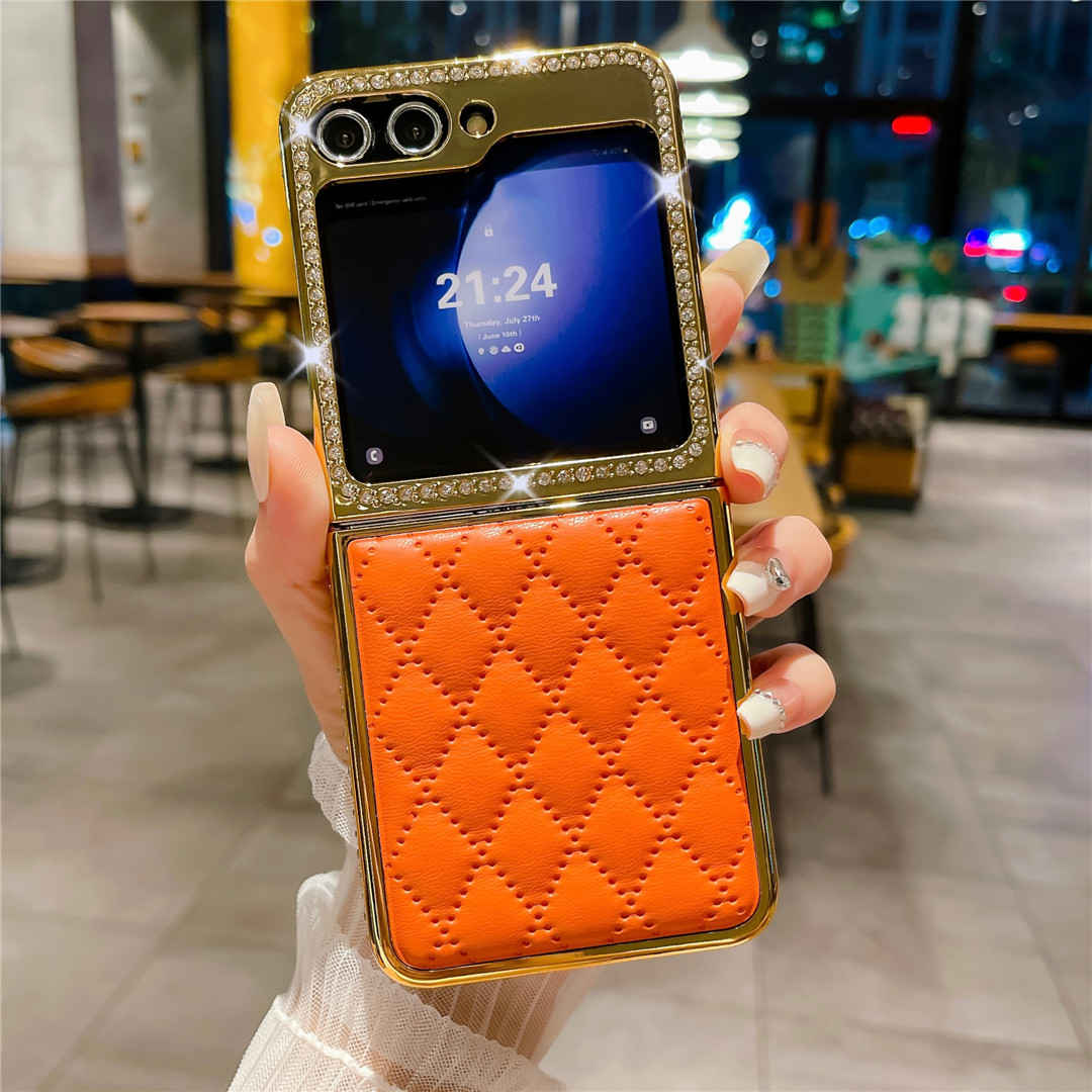 orange leather z flip 5 case