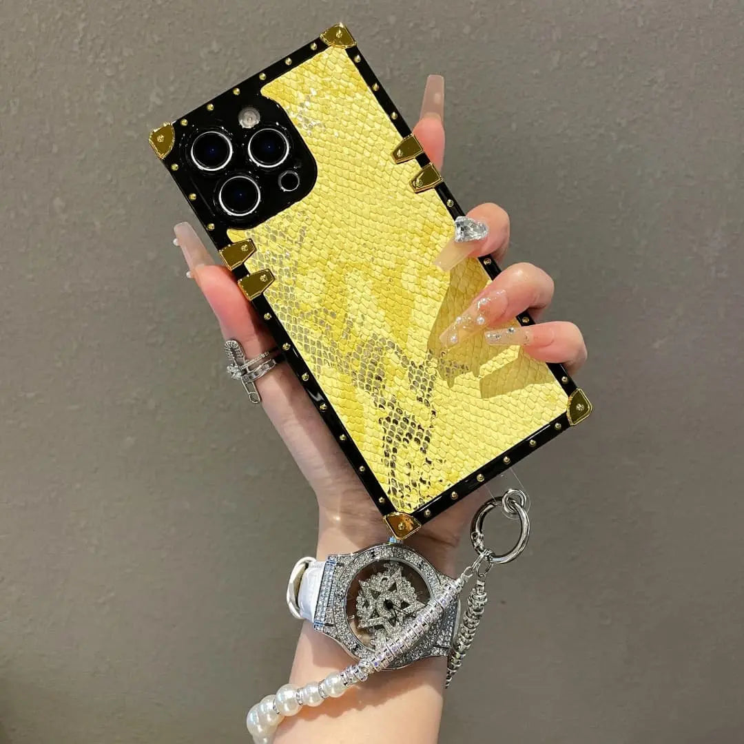 snake skin iPhone case with wrist strap