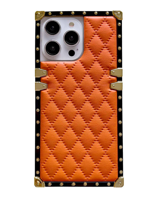 Dashed Quilted Soft Leather Square iPhone Case