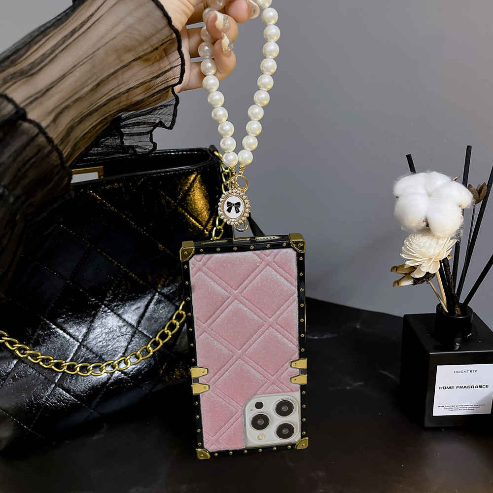 pink square iphone case with charm
