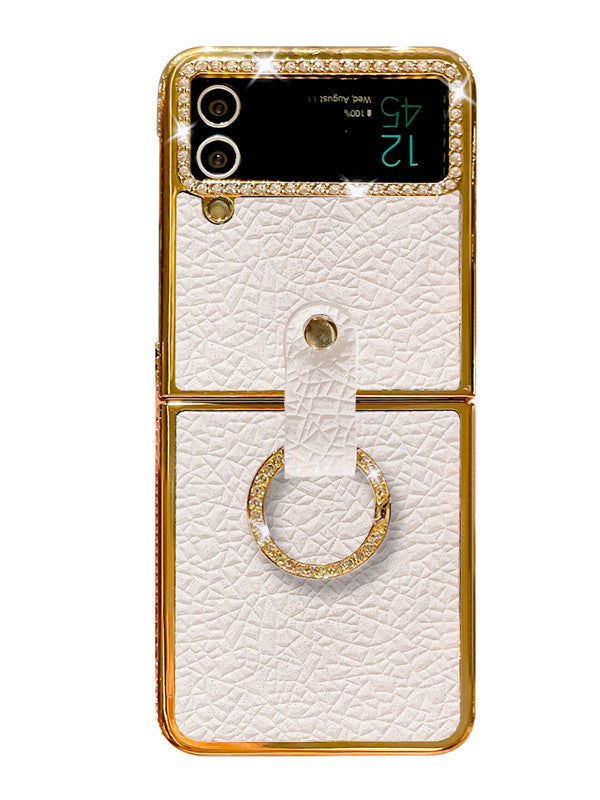 luxury white leather z flip 3/4 case