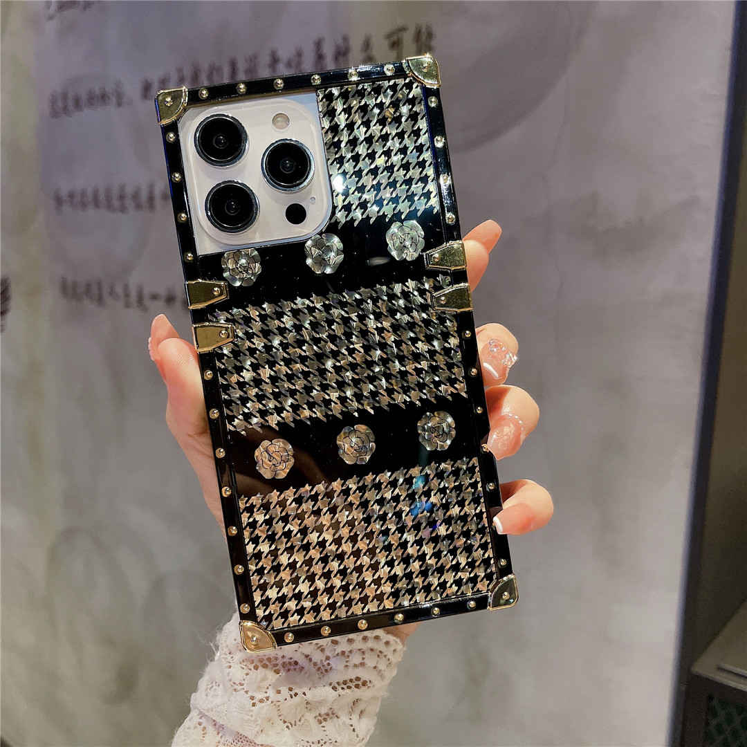 Houndstooth Glitter iPhone Case with Ring