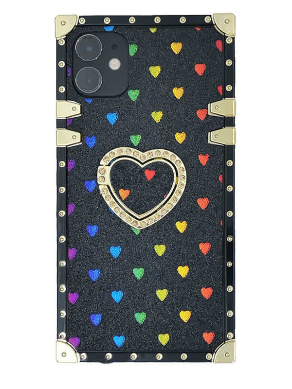 Black Glitter Love iPhone Case with Ring Holder